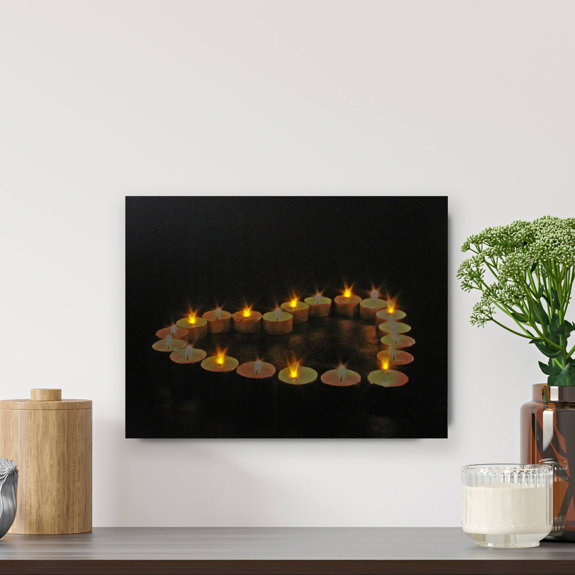 Alt View 1. Northlight - LED Lighted Flickering Heart-Shaped Candles Canvas Wall Art 15.75" - Black.