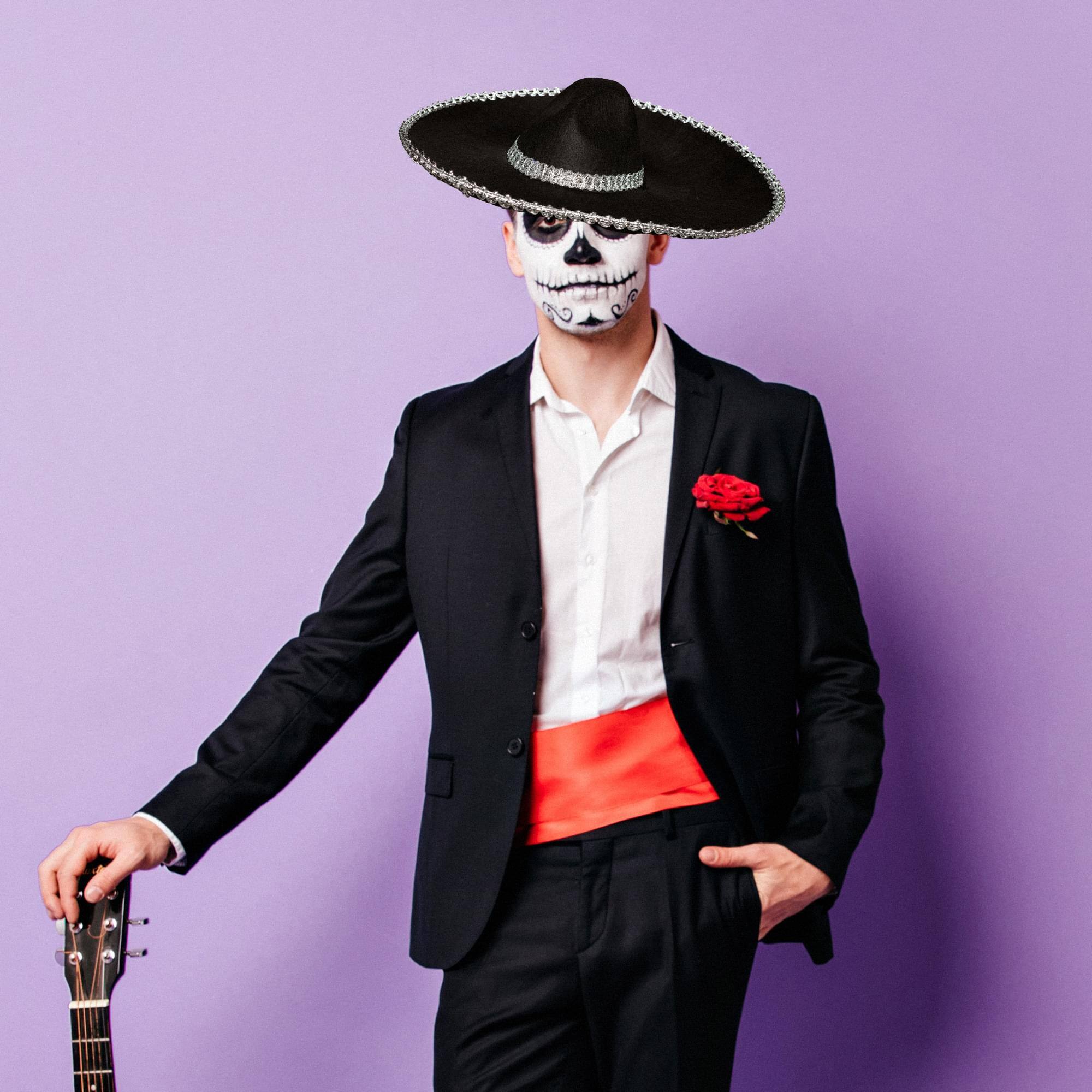 Alt View 1. Underwraps - Sombrero with Silver Metallic Trim Adult Costume Hat - Black.