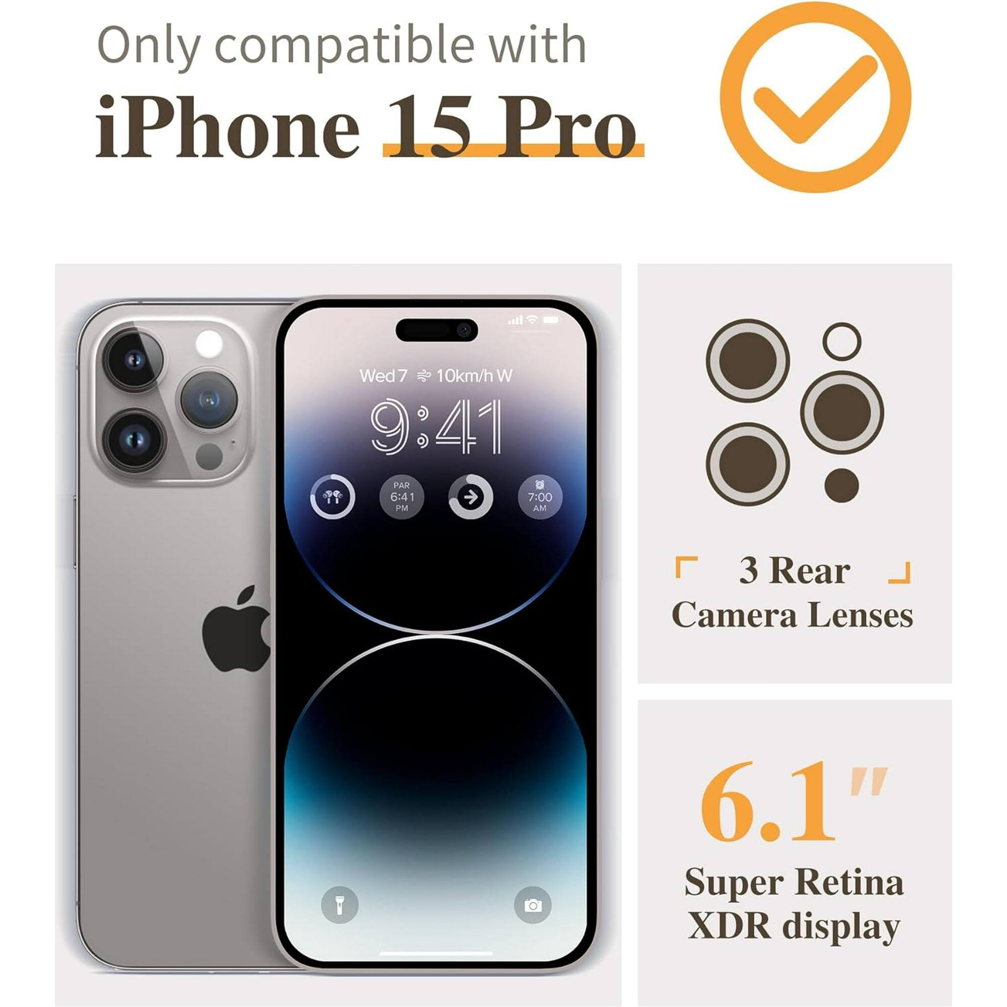 Only compatible with iPhone 15 Pro

- 3 Rear Camera Lenses
- 6.1" Super Retina XDR display