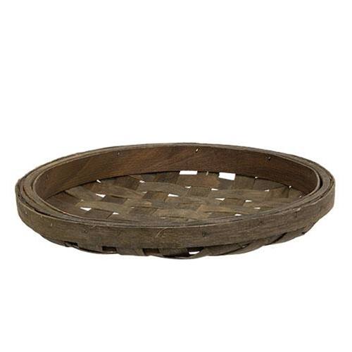 Angle. BreeBe - Rustic Round Tobacco Tray Basket - Brown.