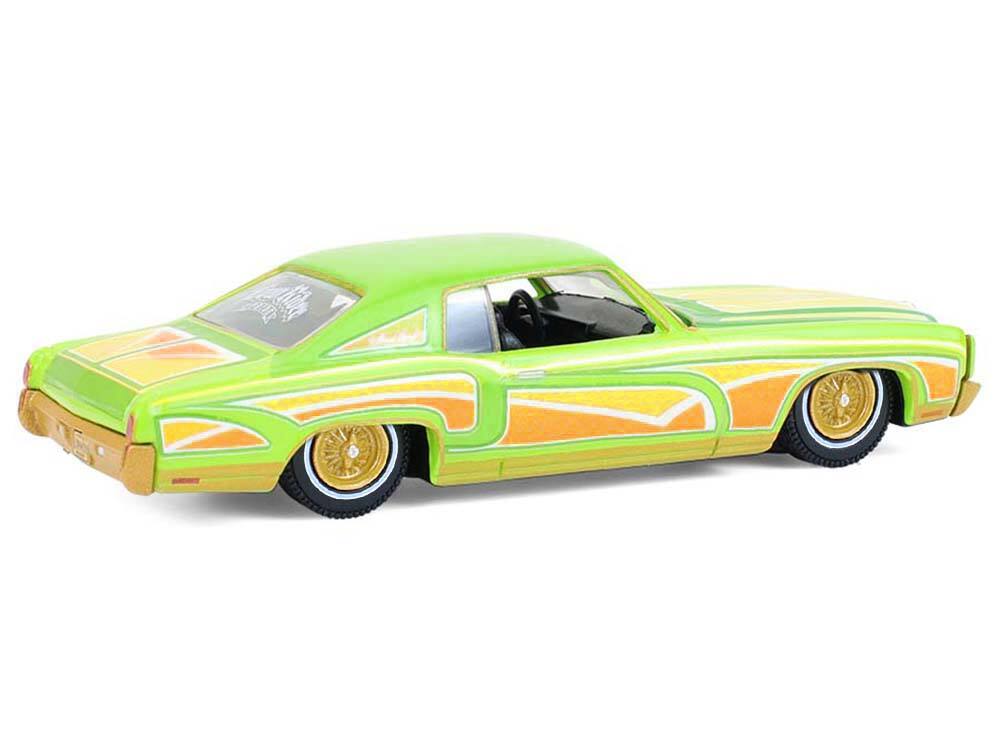 Alt View 3. Greenlight - 1970 Chevrolet Monte Carlo Lowrider "Michael Heralda Special Ed" Lime Green with Graphics 1/64 Model Car by Greenlight.