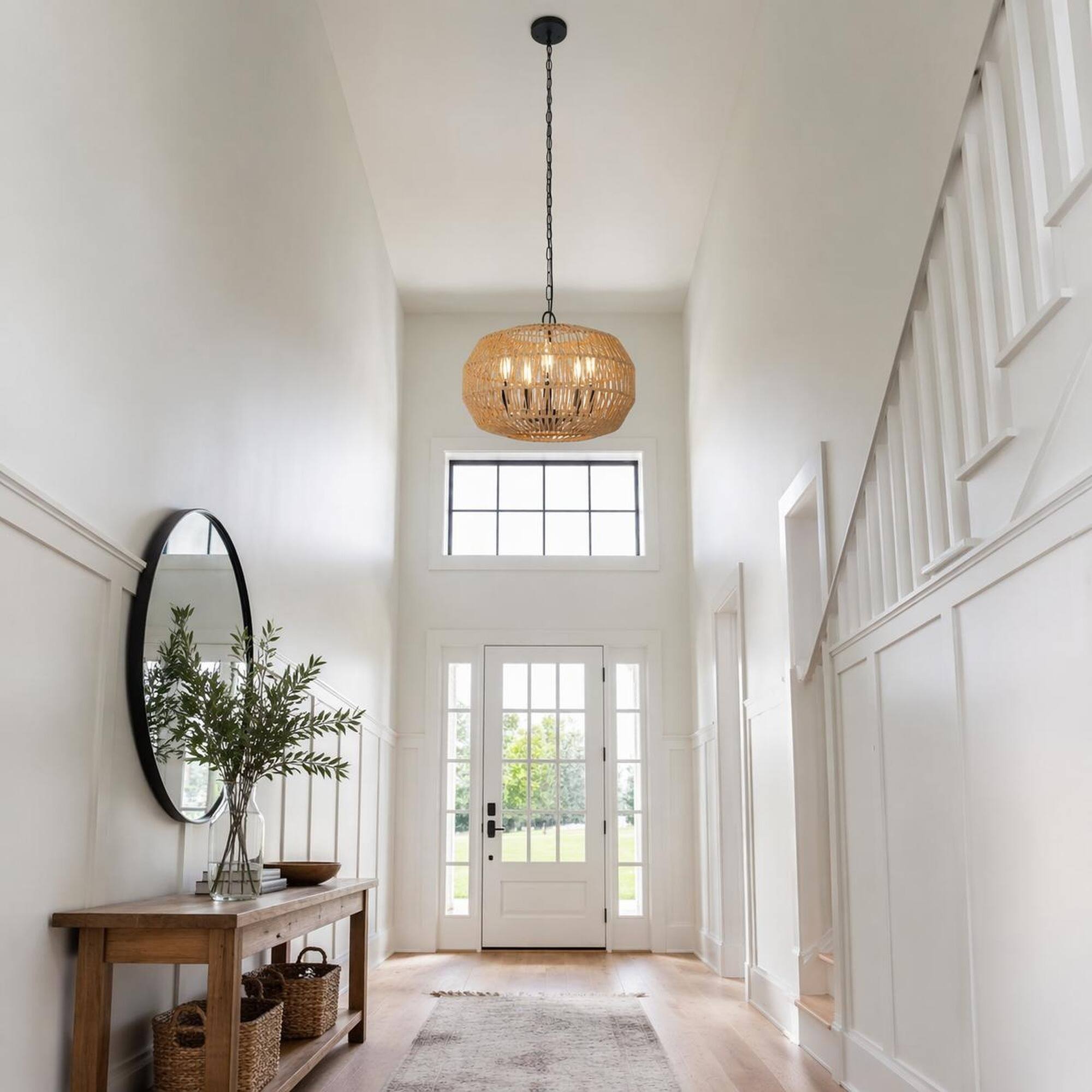 Back. RYHNUYNE - 5-Light Pendant Chandelier with Adjustable Metal Chain, Farmhouse Boho Ceiling Light Compatible Bulbs Not Included.