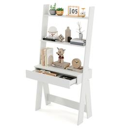 Costway - Home Office Ladder Desk Wall-Leaning Laptop Workstation with Storage Shelves - White
