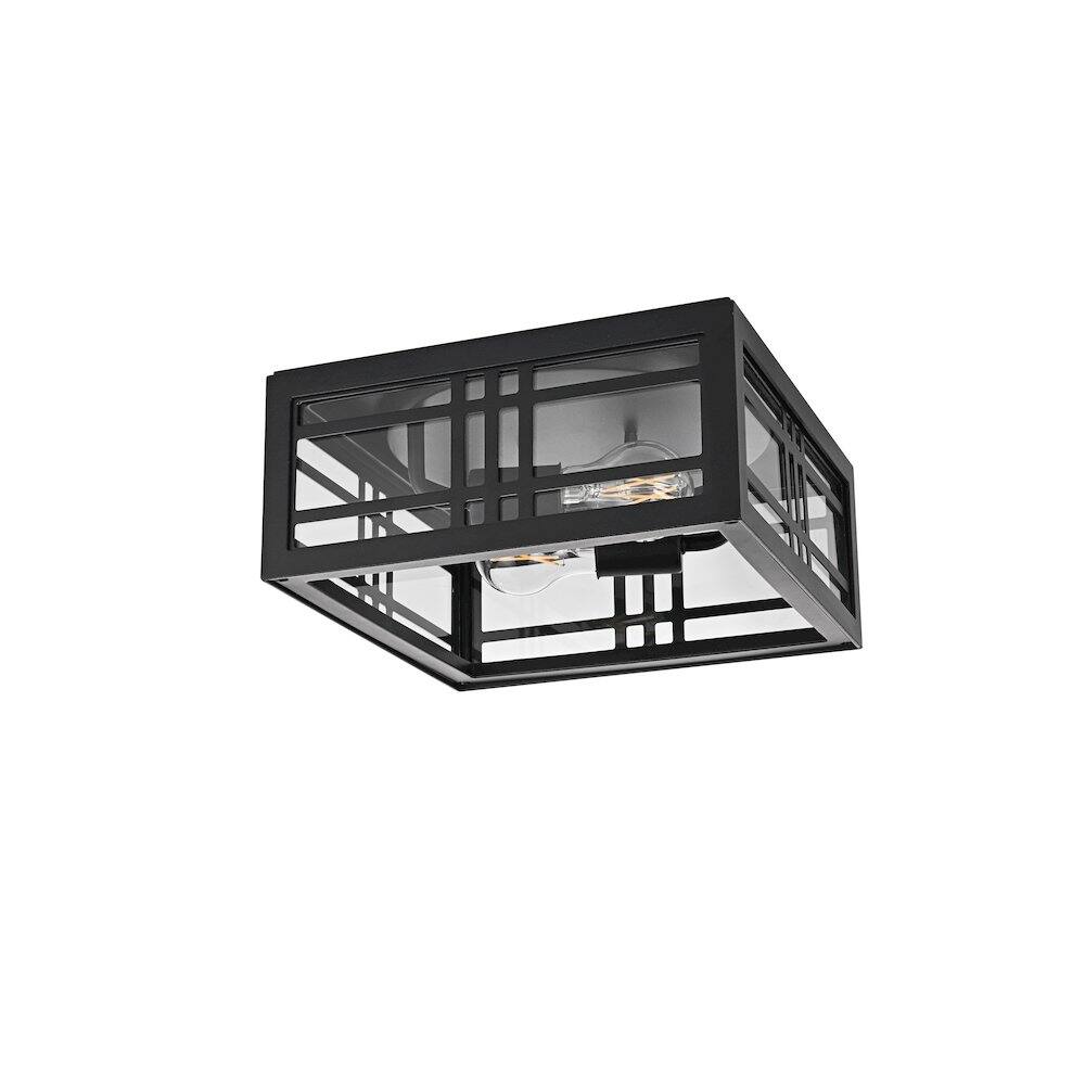 Angle. Elegant Lighting - Harley 11 inch Outdoor Flush Mount Ceiling Light in Black - Black And Clear.