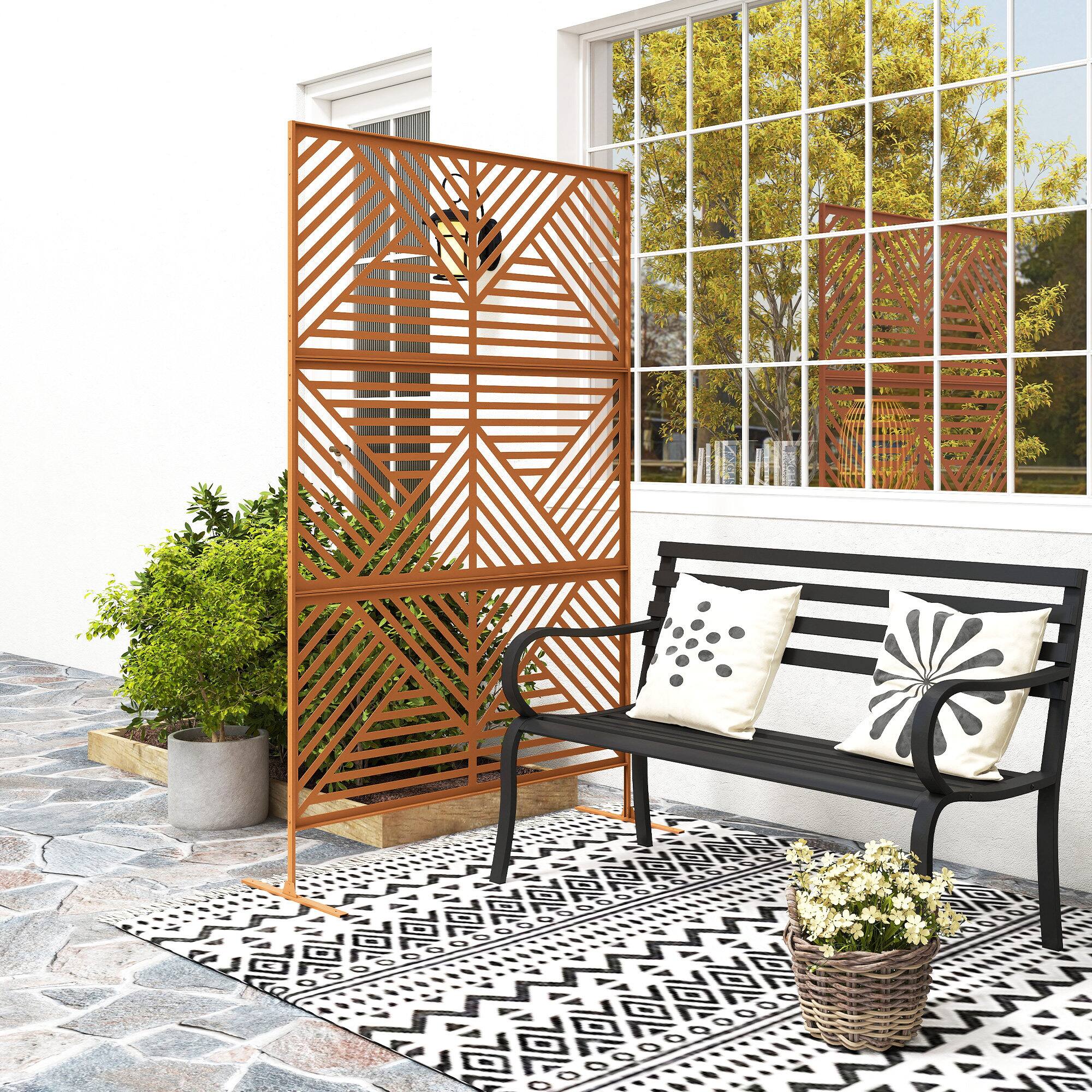 Alt View 1. Outsunny - Privacy Fence Screen, Metal Outdoor Privacy Screen Climbing Plant Trellis with Stand - Brown.