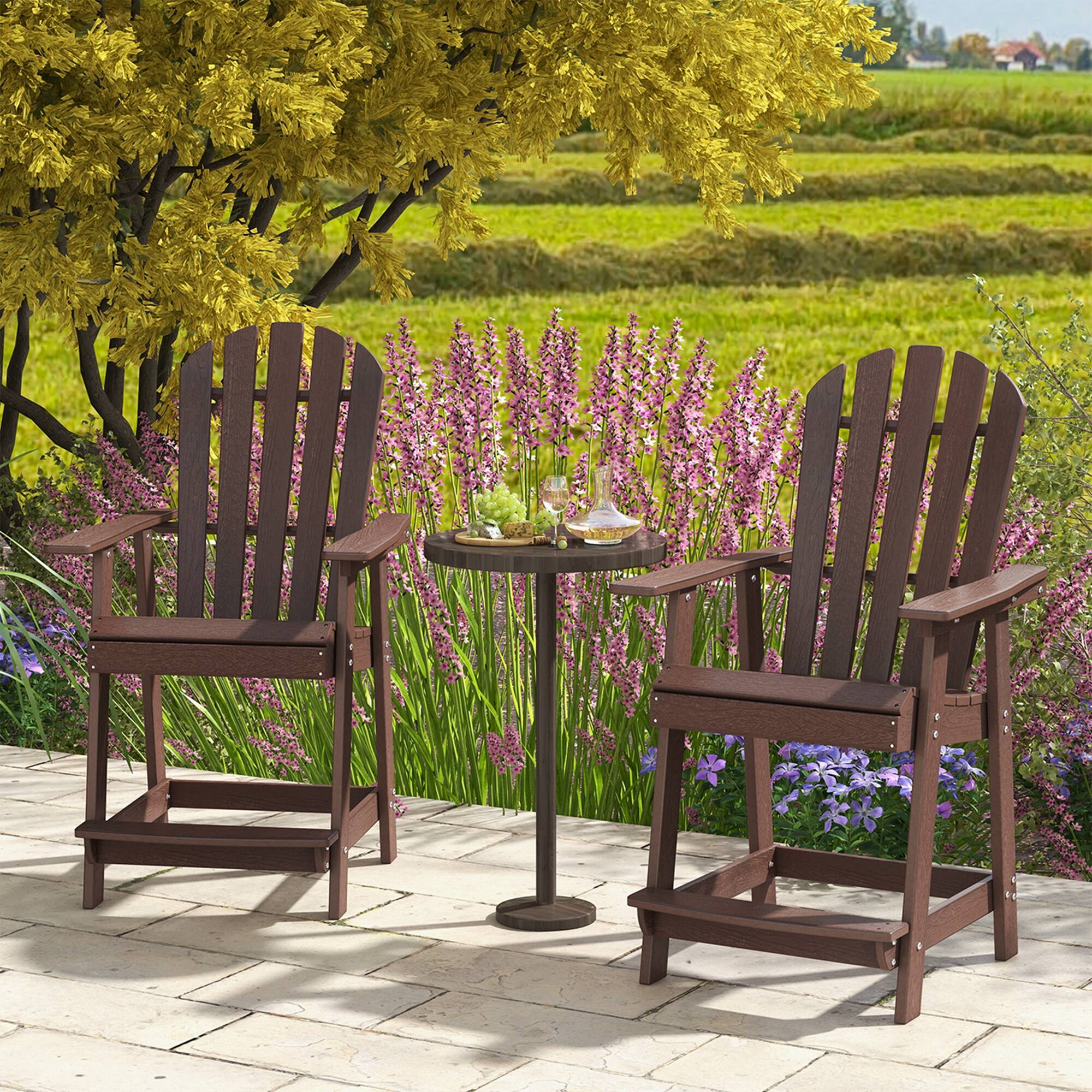 Angle. Costway - 1 PCS Tall Bar Stool HDPE Patio Chair with Armrest Footrest Home Indoor Outdoor - Brown.