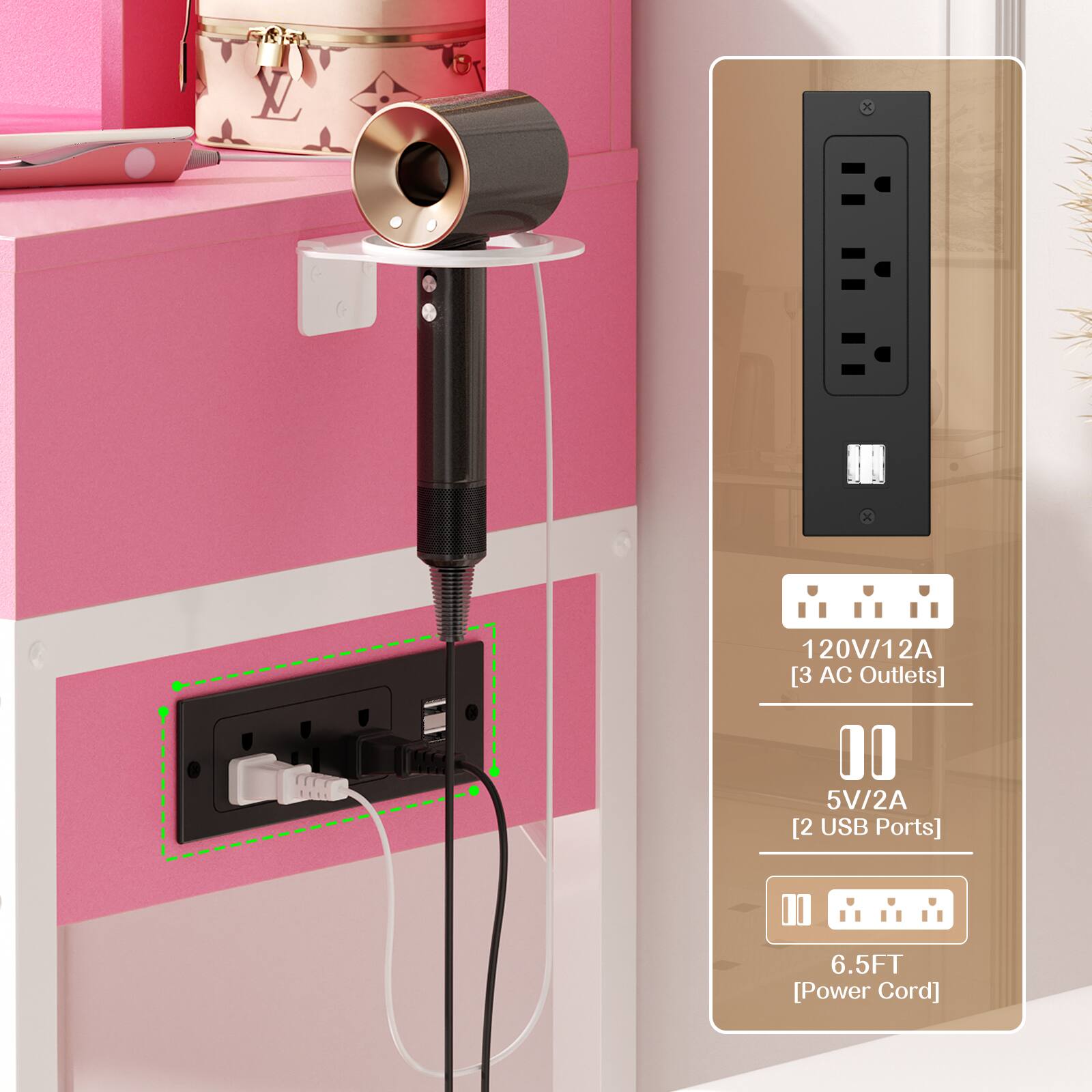 L x ELT 1  
120V/12A [3 AC Outlets]  
5V/2A [2 USB Ports]  
6.5FT [Power Cord]
