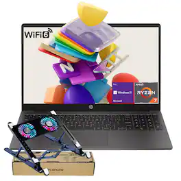HP - 255 15.6" FHD Laptop - AMD Ryzen 7 7730U with 16GB RAM - 2TB SSD - Numeric Keypad - PCO Laptop Cooler - Gray