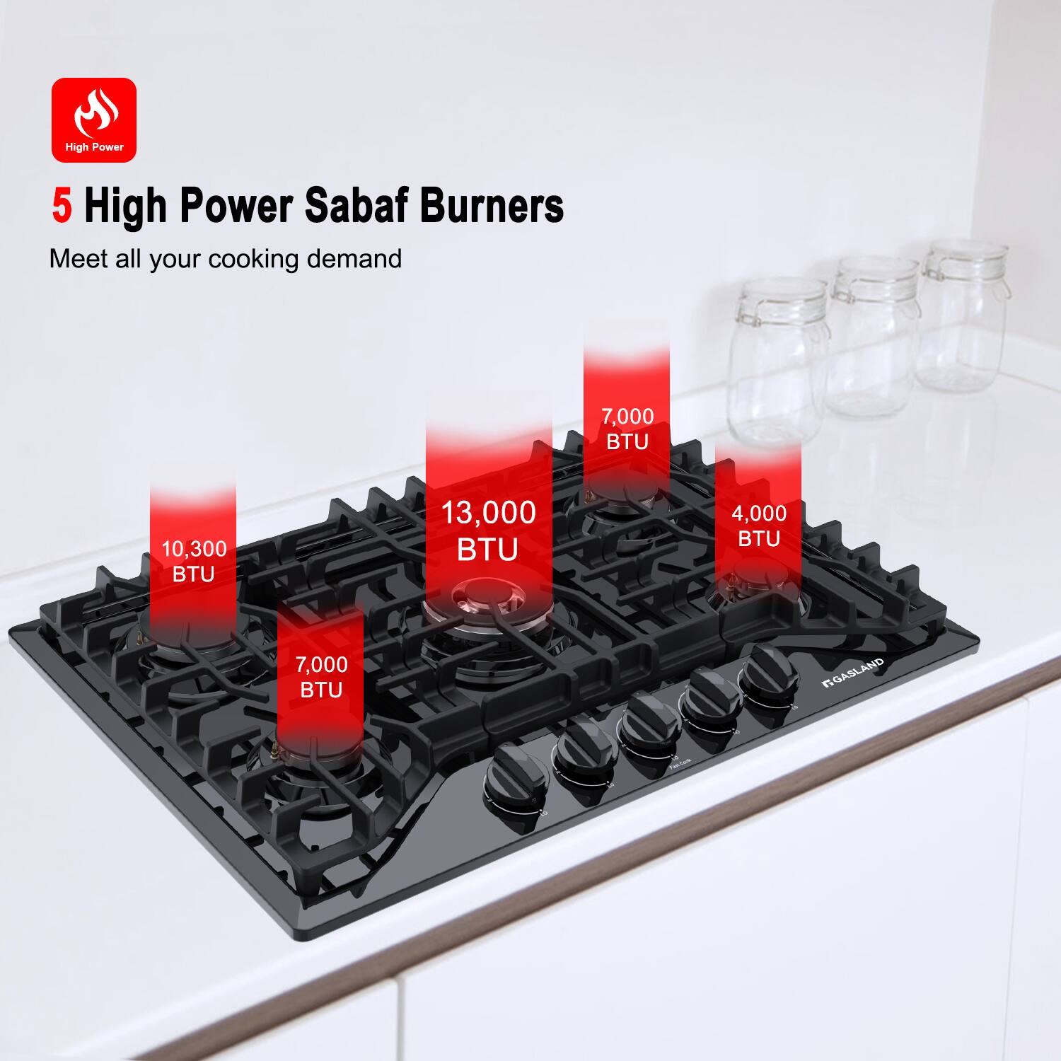 High Power 5 High Power Sabaf Burners Meet all your cooking demand
7,000 BTU
10,300 BTU
13,000 BTU
4,000 BTU
RGASLAND