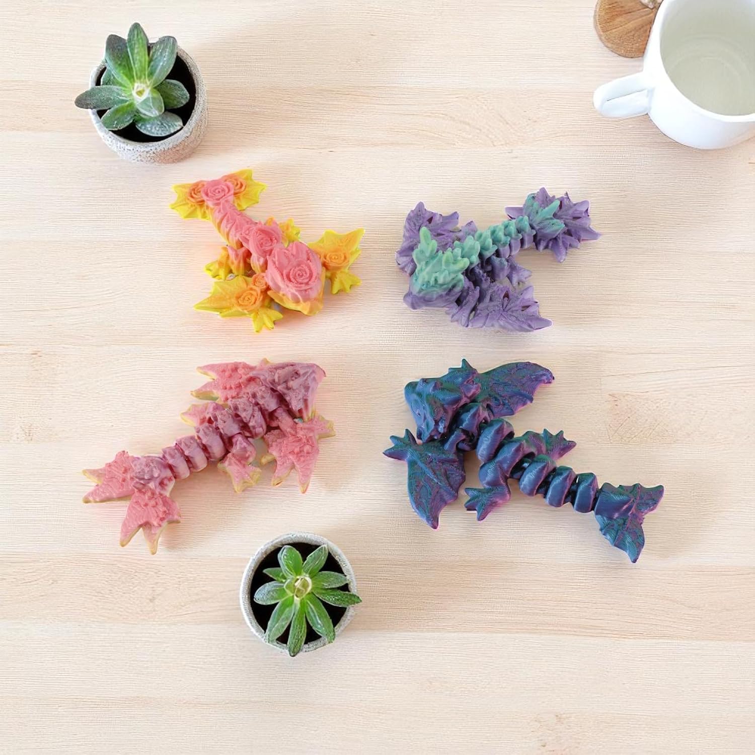 Alt View 1. JuzToys - 3D Printed Dragon Baby Wyverns 10 Pack, 3" Articulated 3D Printed Dragon Desk Toys, Flexible Fidget Dragons by PowerTRC - Multicolored.