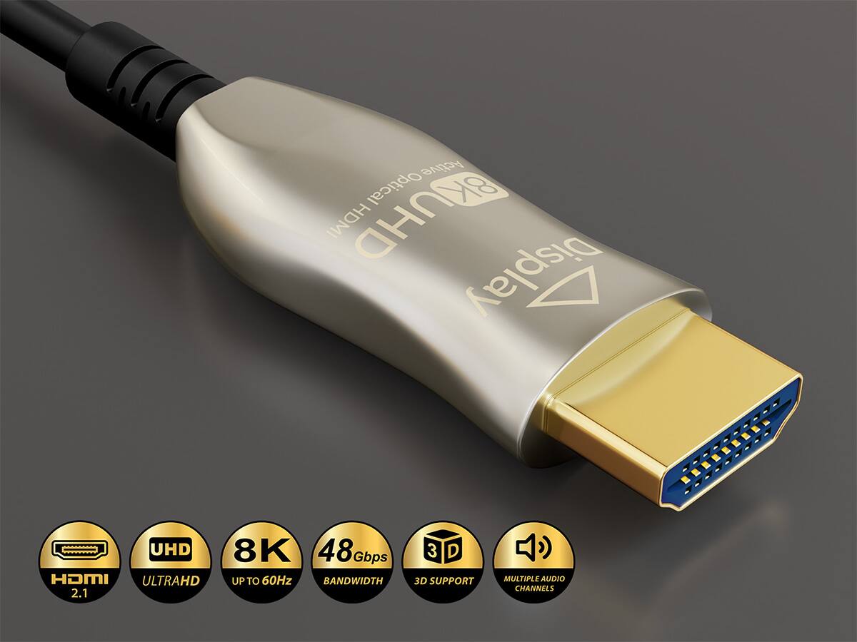 Active Optical HDMI SKUHD Display UHD 8K 48 Gbps HDMI ULTRAHD UP TO 60Hz BANDWIDTH 2.1 3D SUPPORT MULTIPLE AUDIO CHANNELS