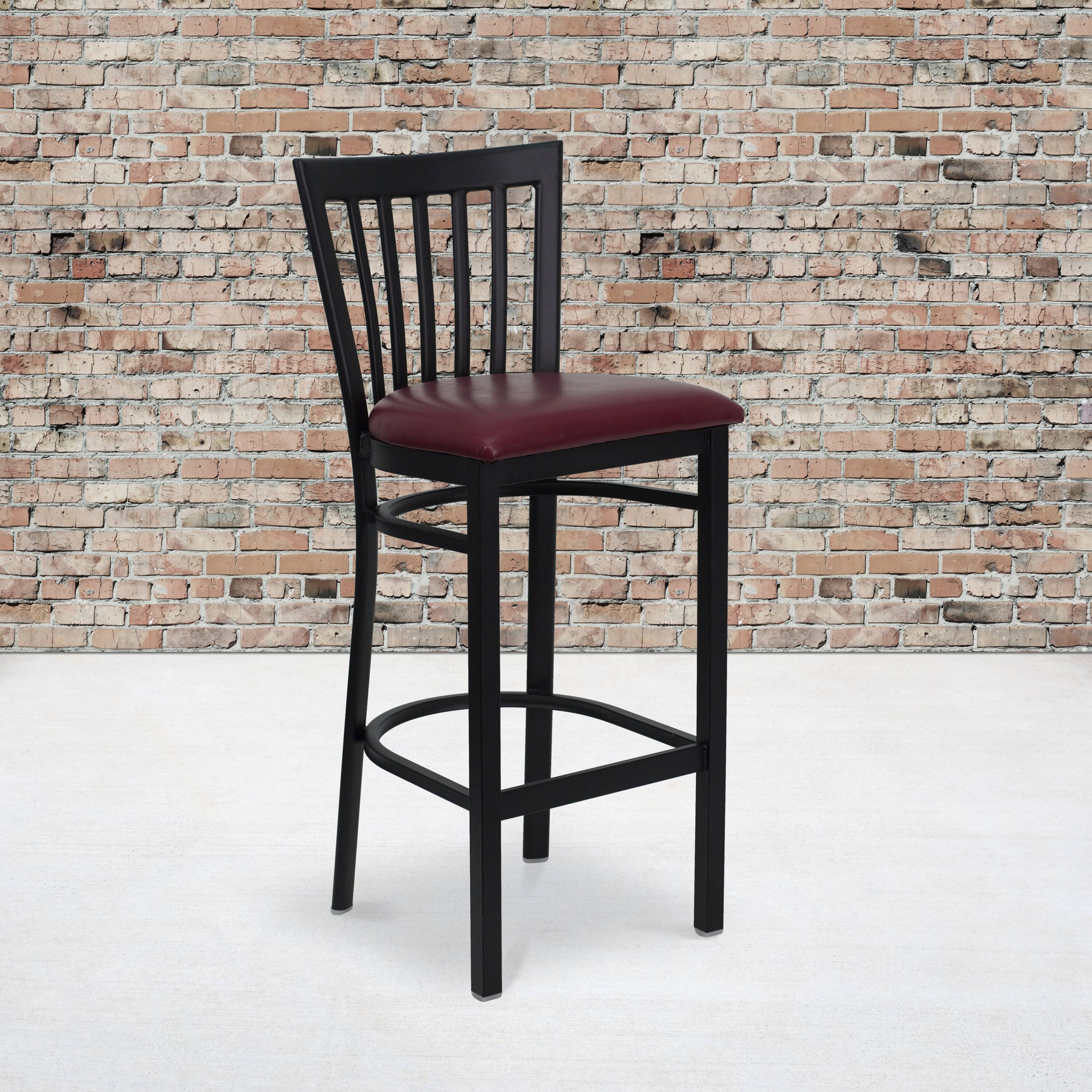 Alt View 1. Emma + Oliver - School House Back Metal Restaurant Dining Barstool - Burgundy Vinyl Seat/Black Metal Frame.