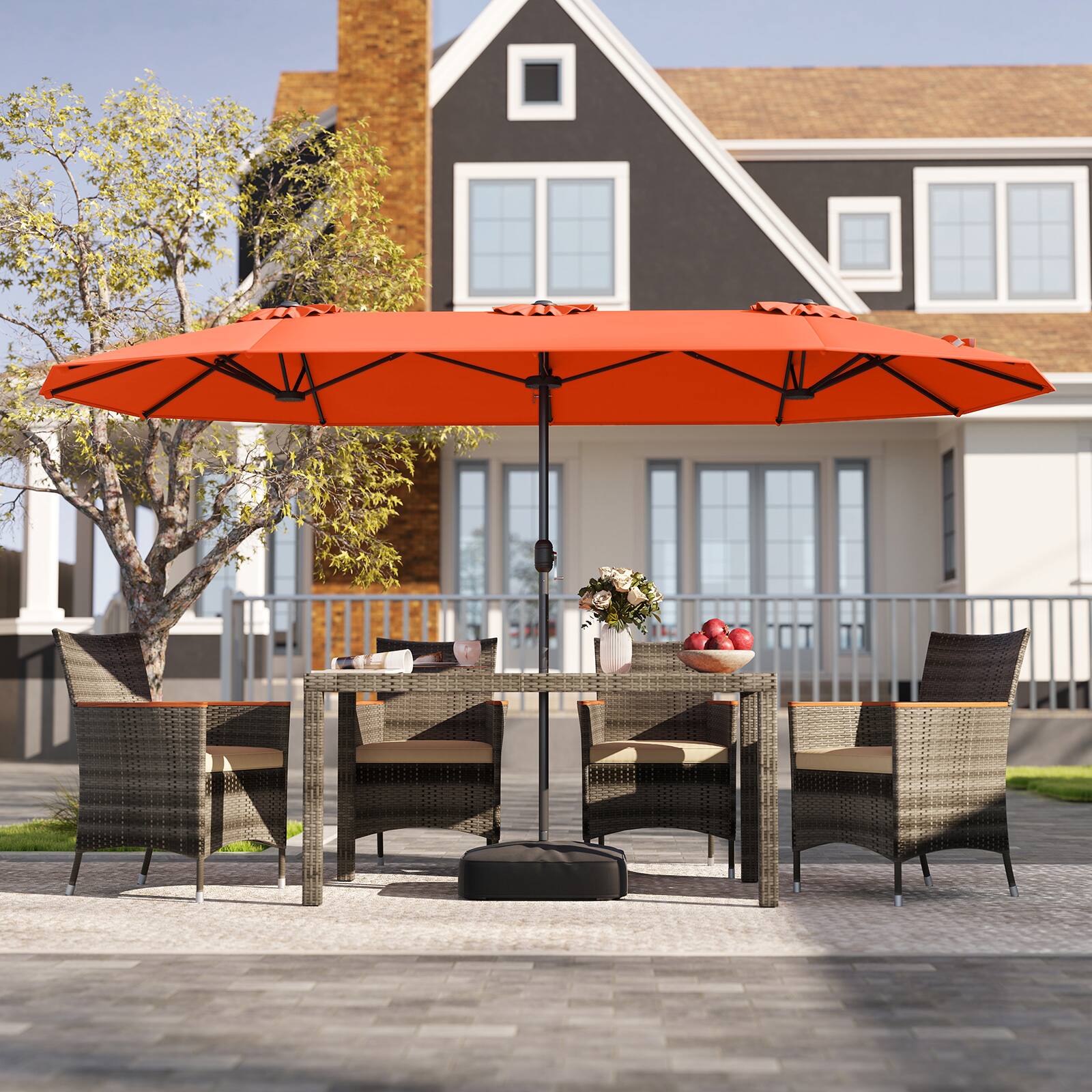 Alt View 3. Gymax - Gymax 13FT Double-sided Patio Umbrella w/ Crank Handle Umbrella Base Safety Lock Orange - Orange.