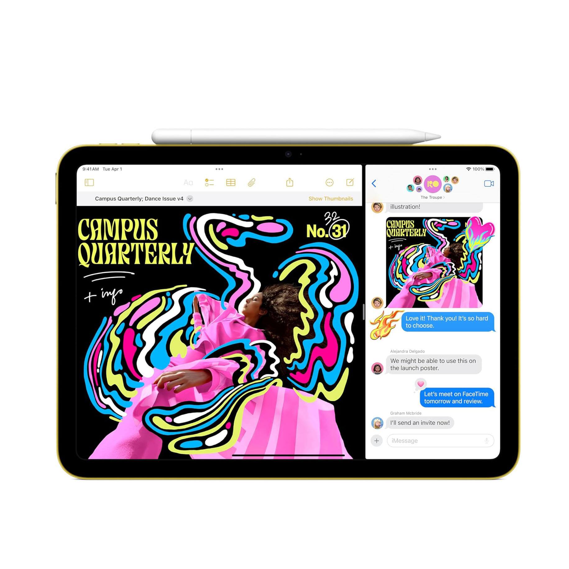 Campus Quarterly: Dance Issue v4  
No. 31  

Show Thumbnails  

Love it! Thank you! It's so hard to choose.  
We might be able to use this on the launch poster.  
Let's meet on FaceTime tomorrow and review.  
I'll send an invite now!  

Illustration!  

+ info