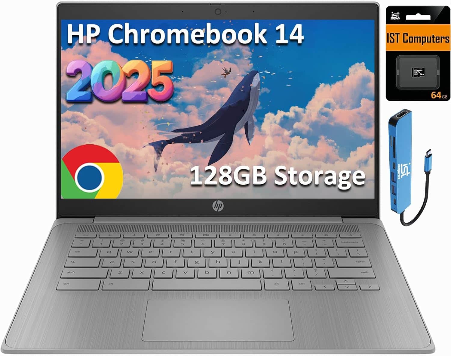 HP - Chromebook 14 14" HD Laptop - Intel Celeron N4500 with 4GB Memory - 128GB Storage - IST HUB - SD Card - Chrome OS - Gray