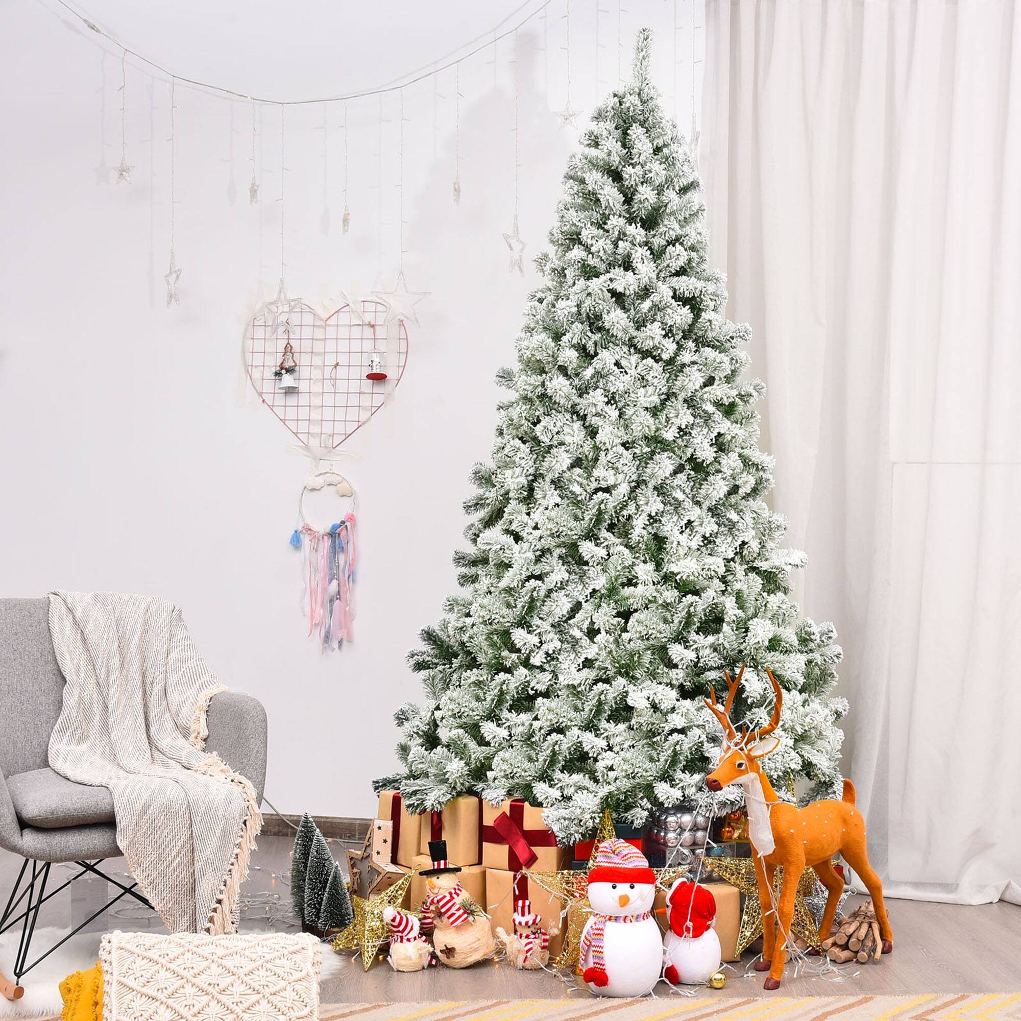 Alt View 2. Gymax - Gymax 7.5ft Snow Flocked Christmas Tree Hinged Artificial Pine Tree w/ Metal Stand - Green.