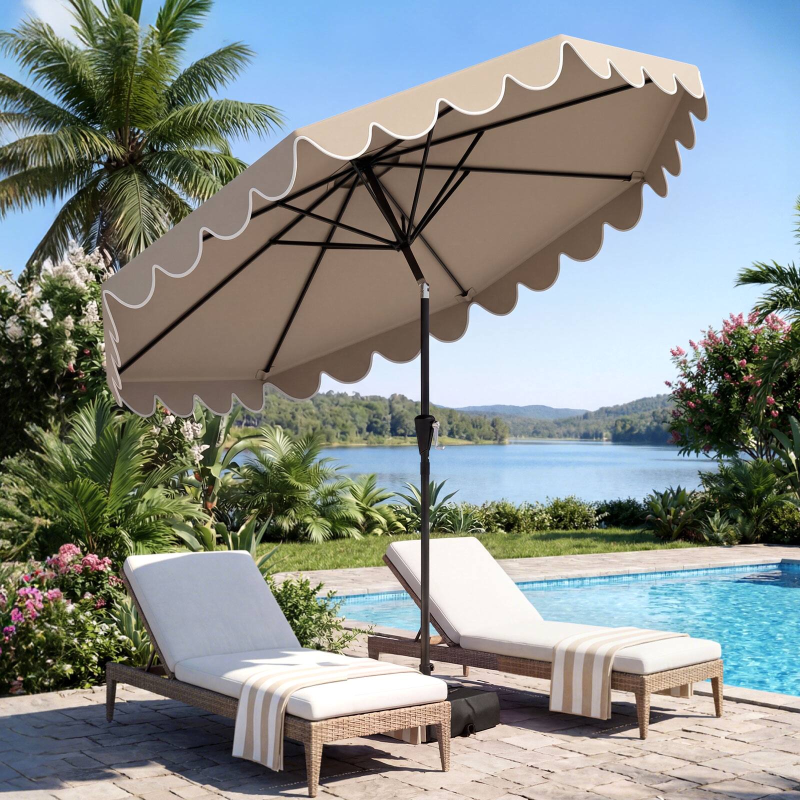 Alt View 1. Costway - Costway 10 FT Patio Umbrella with Weighted Base, Sandbags, Push Button Tilt & Crank - Brown.