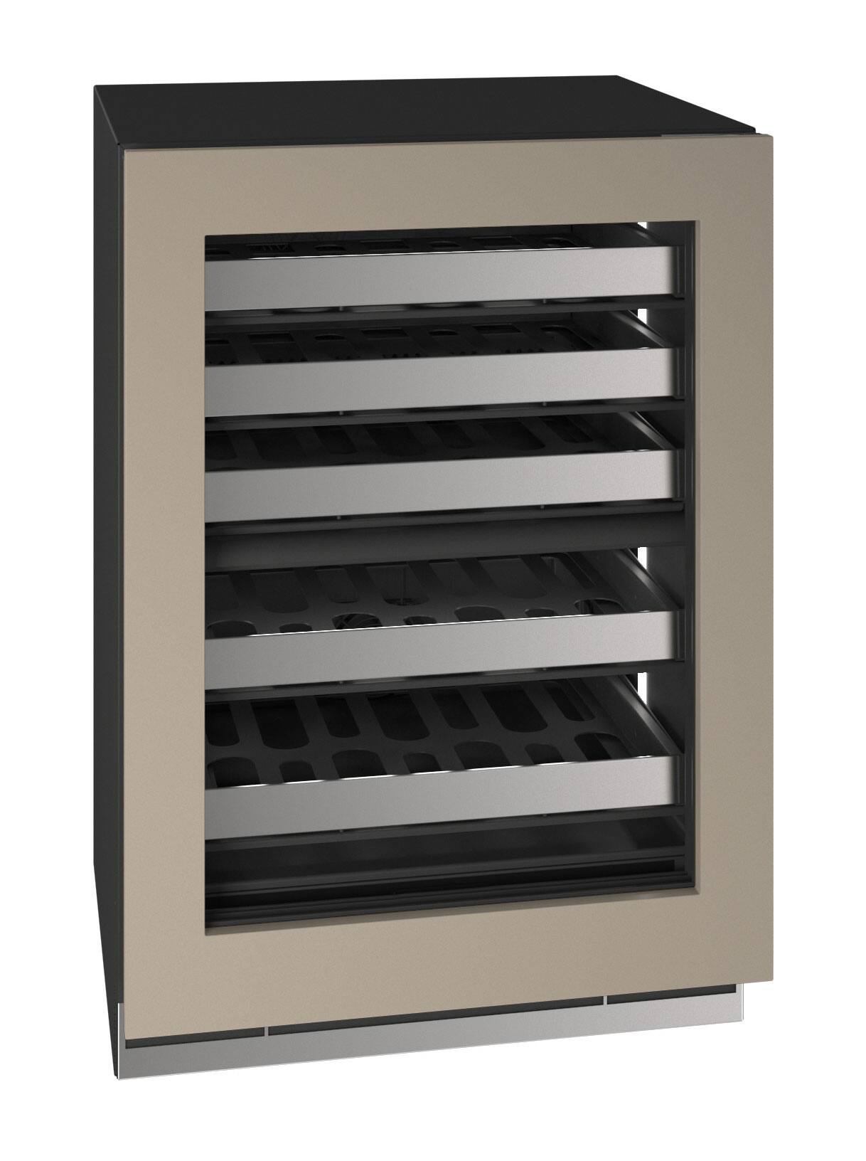 Angle. U-Line - 24"W. 5.1 Cu.Ft. Built-In Dual-Zone Wine Ref.-Panel Ready Fram w. Glass - Panel Ready.