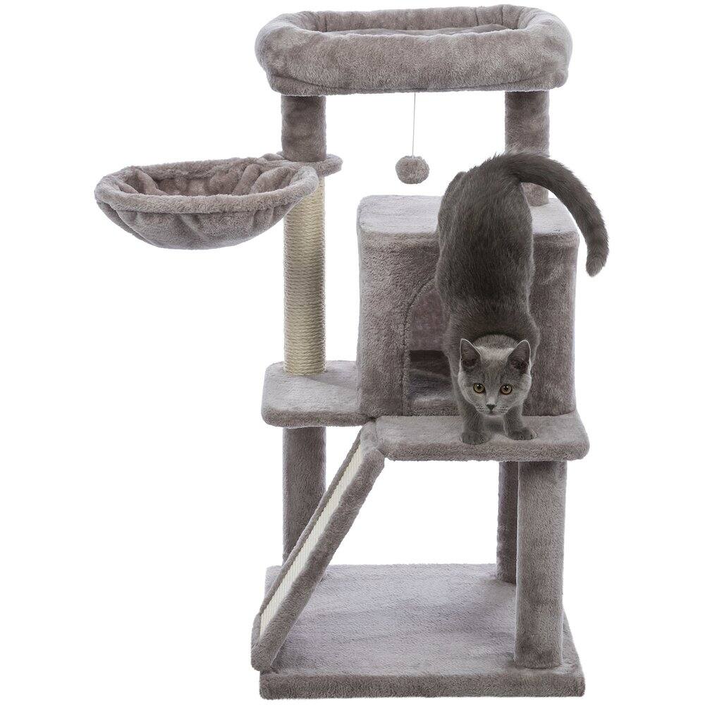 Left. TRIXIE - Pepito Plush & Sisal 2-Level 39.4" Cat Tree with Scratching Posts & Condo, Gray - Gray.