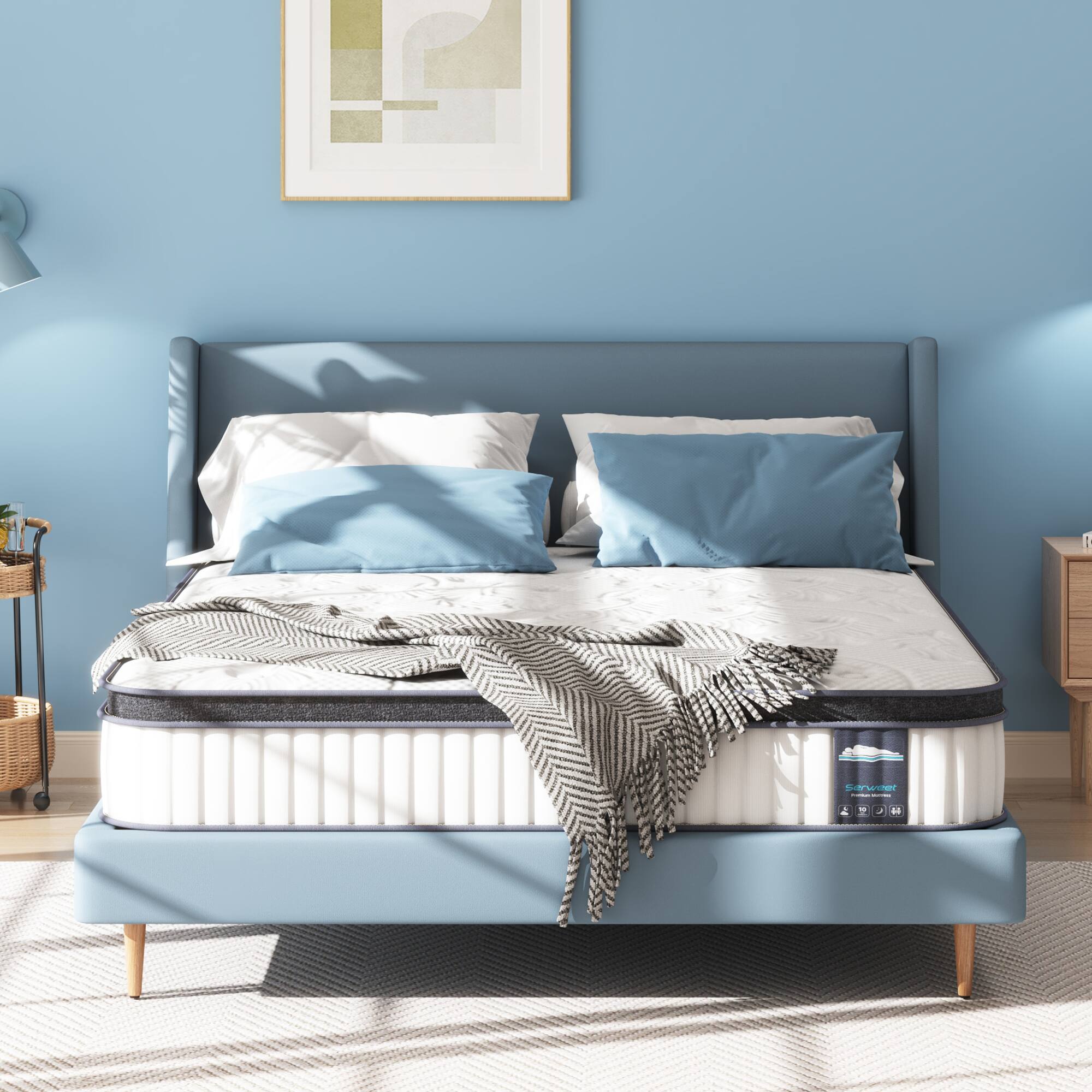 Serweet - 12" Spring & Memory Foam Hybrid Mattress - Heavier Coils for Durable Support Pressure Relieving Medium Firm Queen Size - White