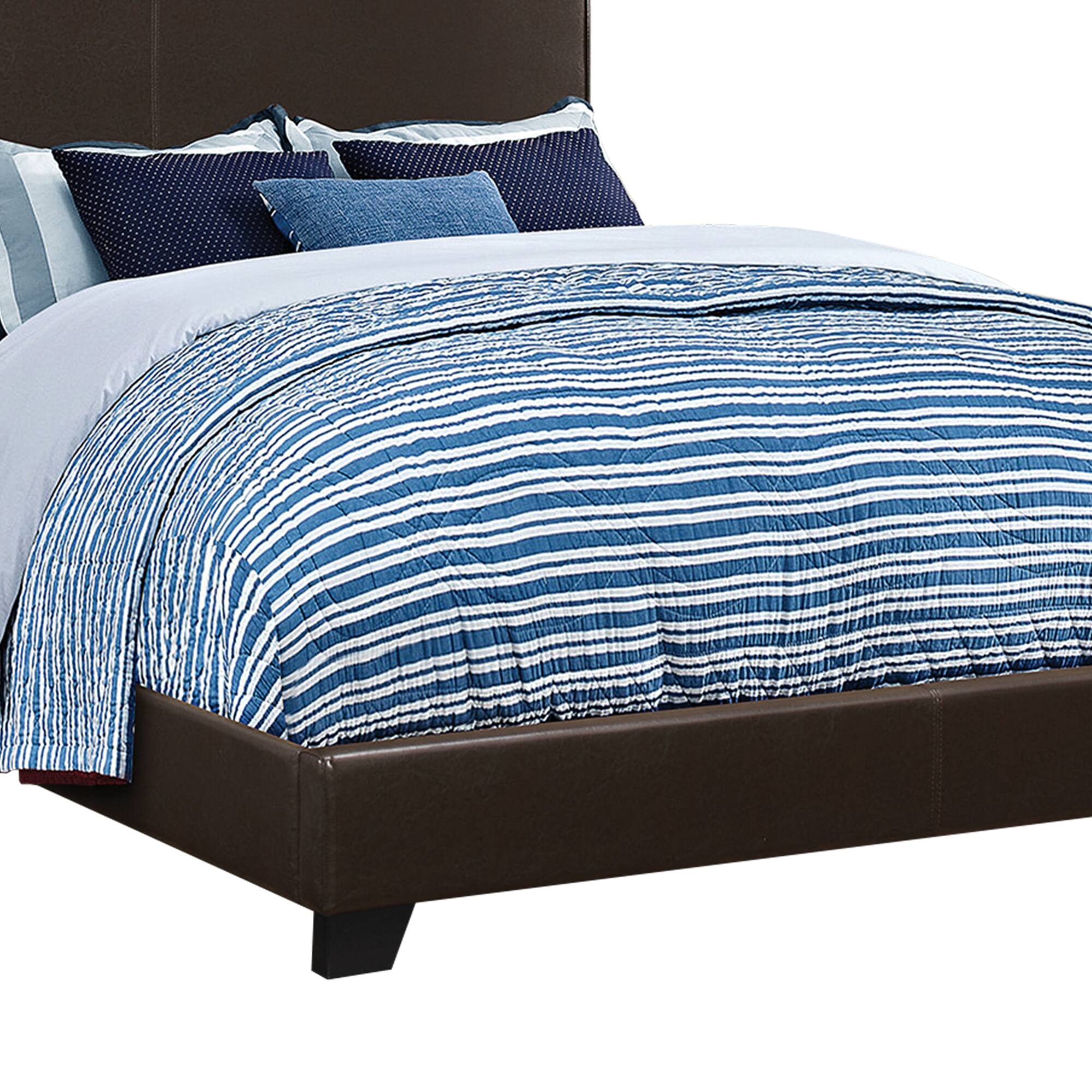 Alt View 1. Manhattan Lane - Vegan Faux Leather Upholstered Queen Size Platform Bed - Brown.