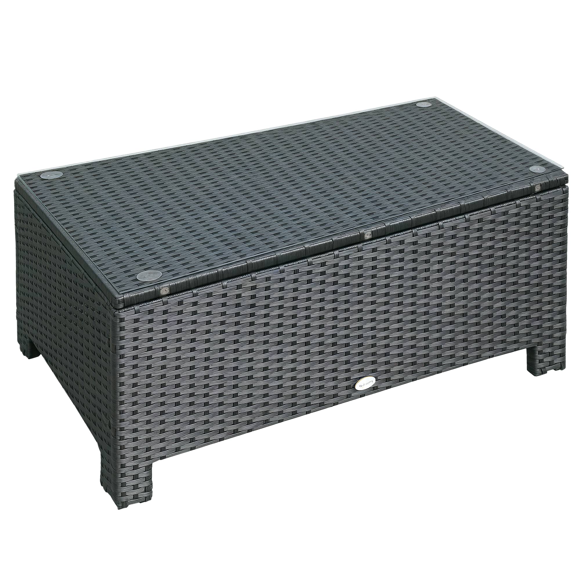 Outsunny - Patio Furniture, Wicker Coffee Table, Hand-Woven PE Rattan Side Table - Black