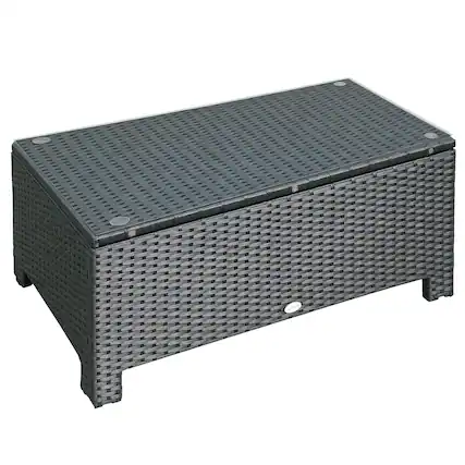Front. Outsunny - Outsunny Patio Furniture, Wicker Coffee Table, Hand-Woven PE Rattan Side Table - Black.