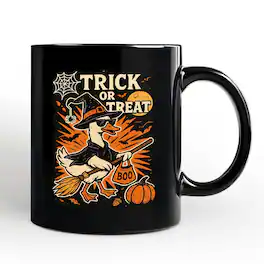 OrnamentallyYou - Trick or Treat Goose Mug, Vintage Halloween Witch Gift - Black