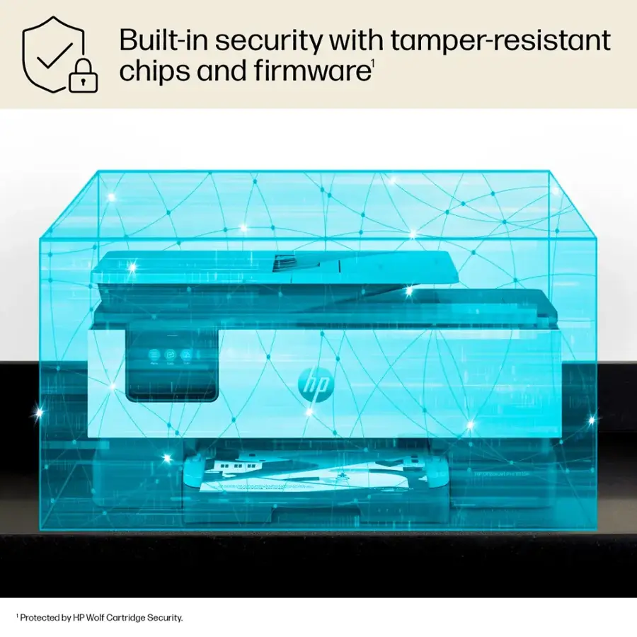 Built-in security with tamper-resistant chips and firmware. Protected by HP Wolf Cartridge Security.