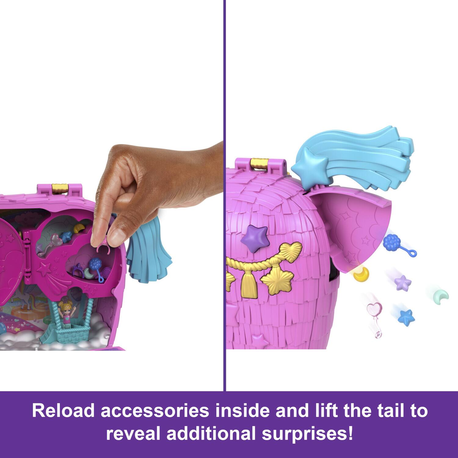 Reload accessories inside and lift the tail to reveal additional surprises!