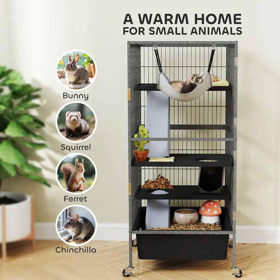 Ferret Platform Pawhut Inch Small Animal Cage, 4 Tier Rolling Ferret Cage with 6 Inch ...