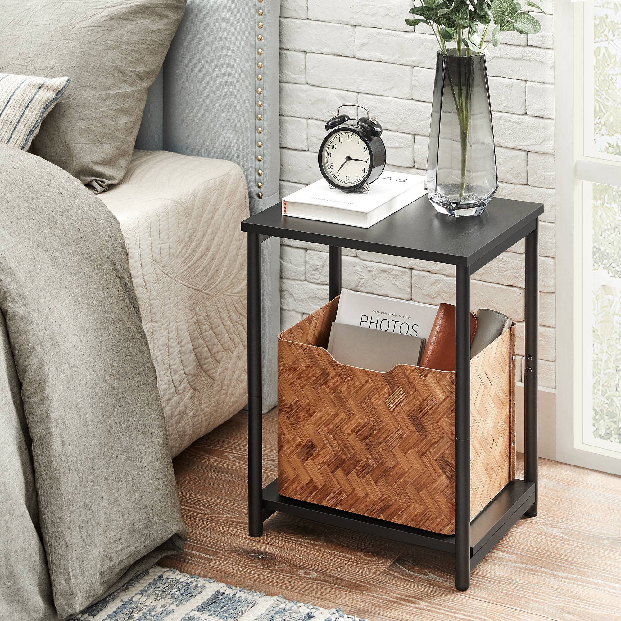 Left. Songmics Home - Sofa Side Table, 2-Tier End Table, Bedside Table with Steel Frame, for Living Room, Bedroom, Home Office - Black.