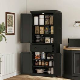 Kadyn - 72-Inch 4-Door Pantry with Large Central Drawer & Adjustable Shelves - Black