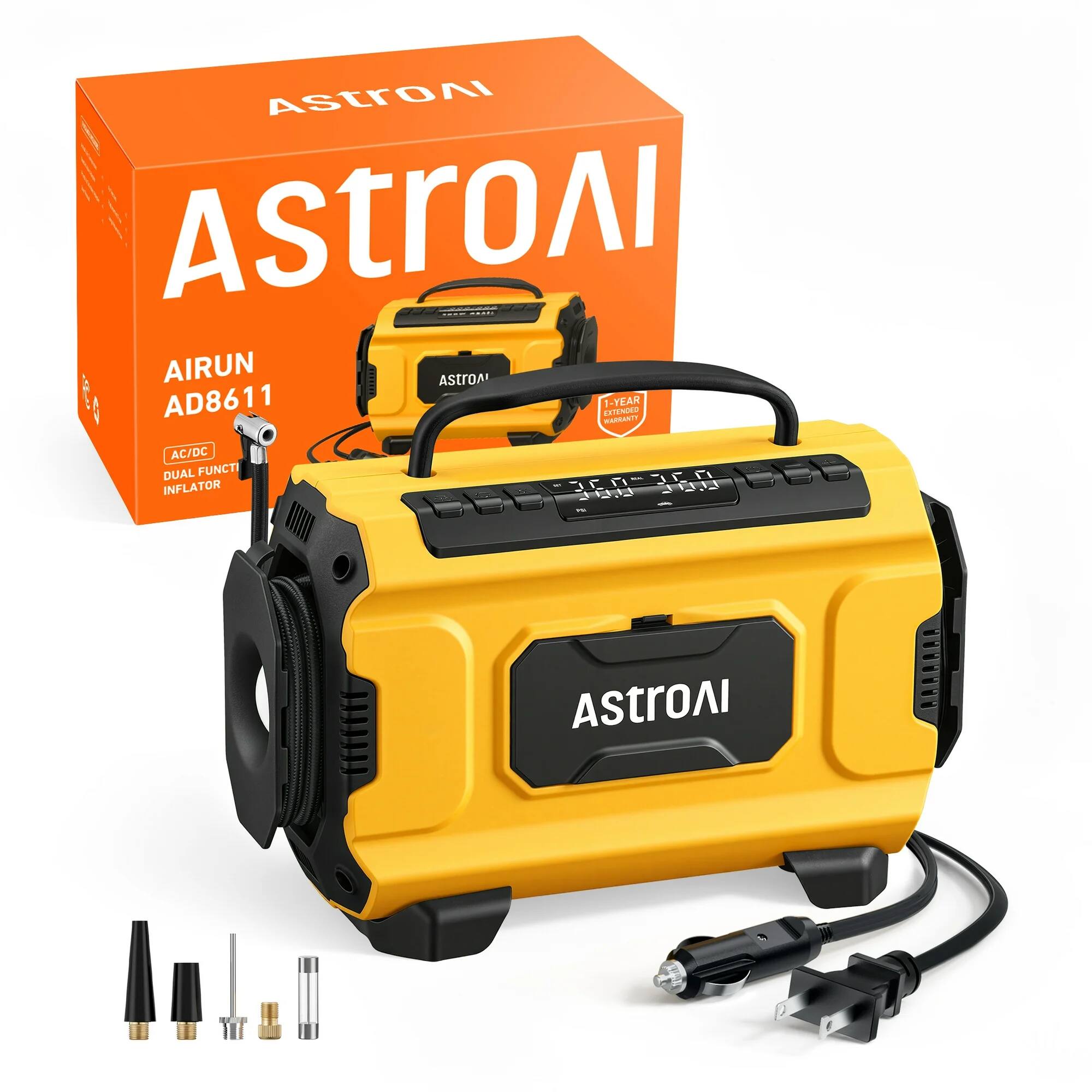 AstroAI  
AIRUN AD8611  
AC/DC DUAL FUNCTION INFLATOR  
1-YEAR WARRANTY