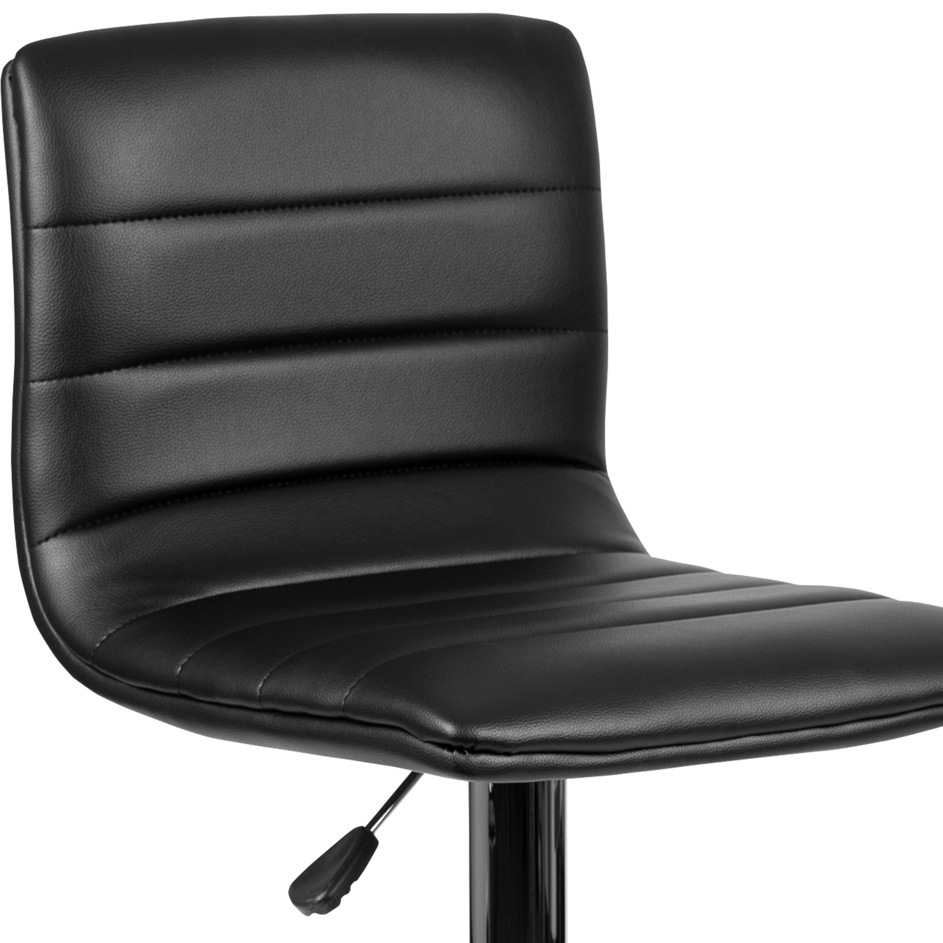 Alt View 10. Emma + Oliver - Coti Modern Channel Tufted Upholstered Height Adjustable Mid-Back Stool and Pedestal Base with Footrest - Black Vinyl/Chrome Frame.