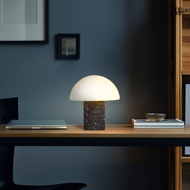 Back. Brightech - Gavin LED Stone Modern Industrial Square Dimmable Bedside Nightstand Desk Lamp - Marbled Natural Gray.