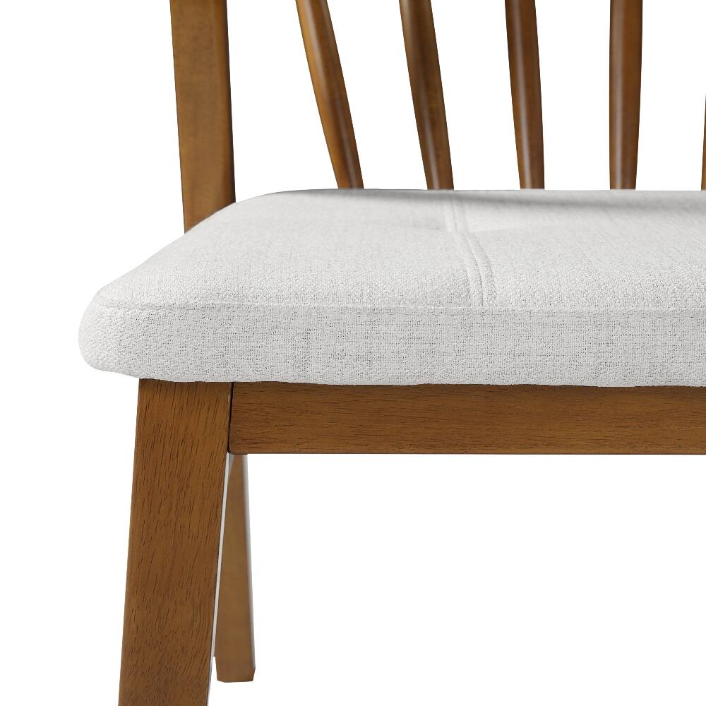 Alt View 7. Loheer - Loheer Mid-Century Modern Rubber Wood Dining Chair Set of 2 Upholstered Seat Walnut Beige - Walnut, Beige.