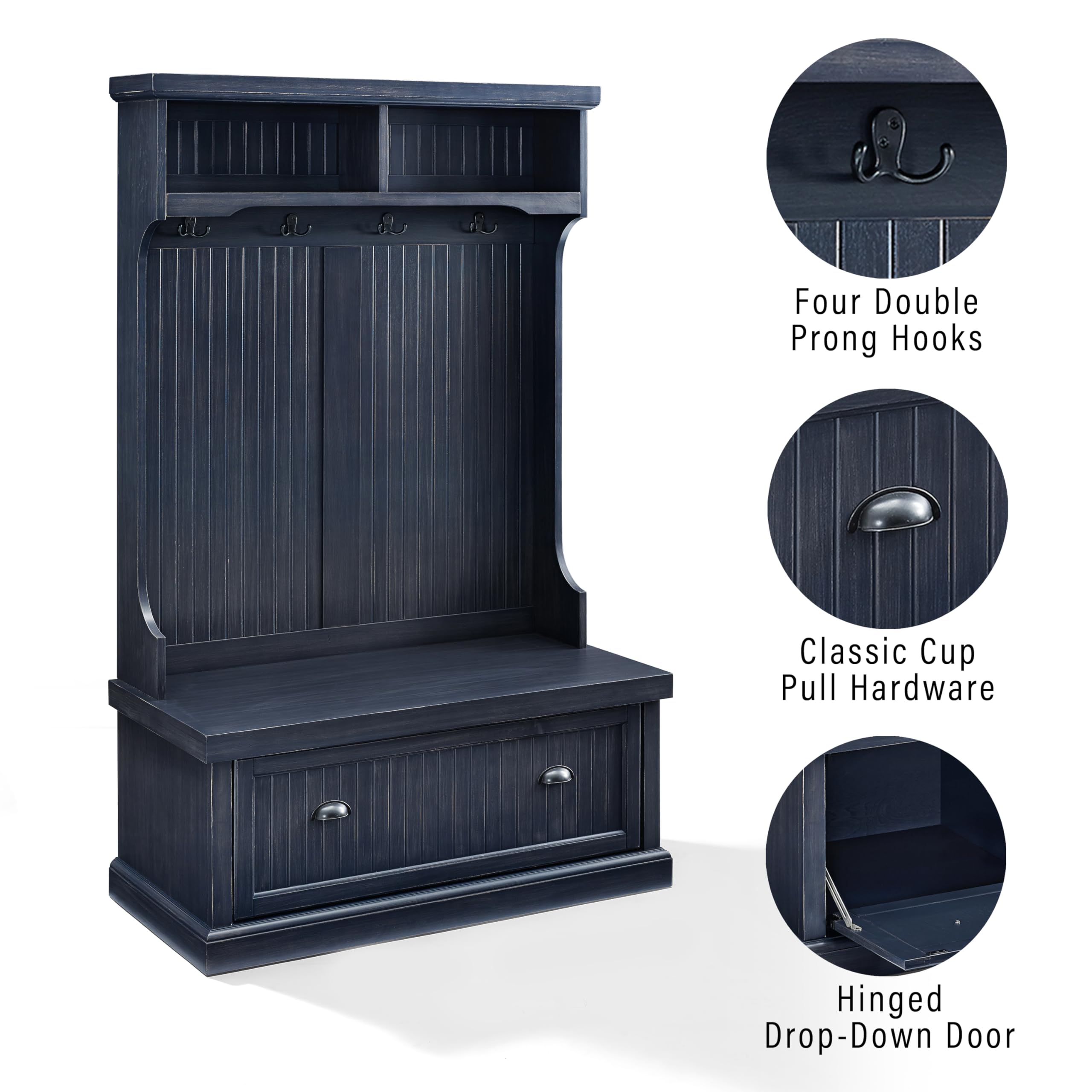 Four Double Prong Hooks Classic Cup Pull Hardware Hinged Drop-Down Door