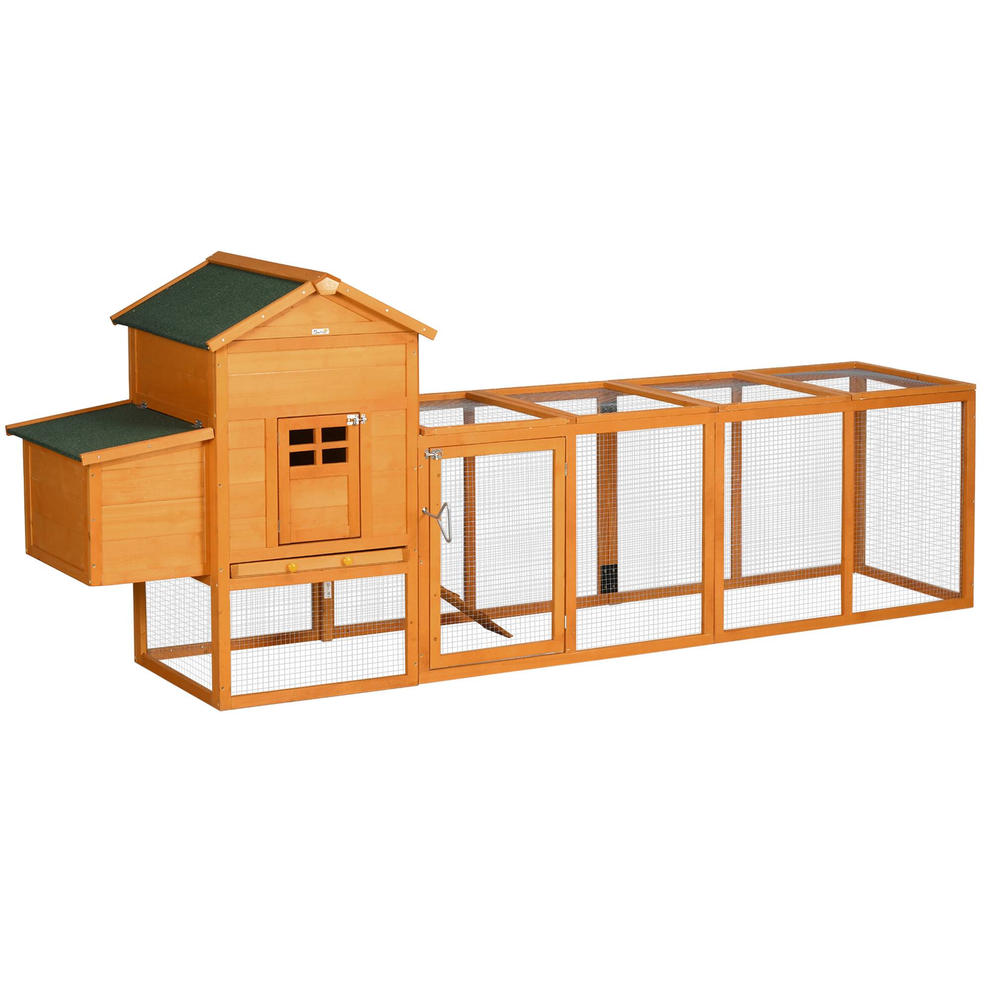 Front. Pawhut - 118" Extra Large Chicken Coop with Asphalt Roof, Wooden Hen Run with Slide-Out Tray, Nesting Box, 3-6 Chickens.