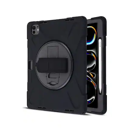 Front. Mybat - MyBat Rotatable Stand Protector Cover with Wristband for Apple iPad Pro 13 (2024) - Black - Black.