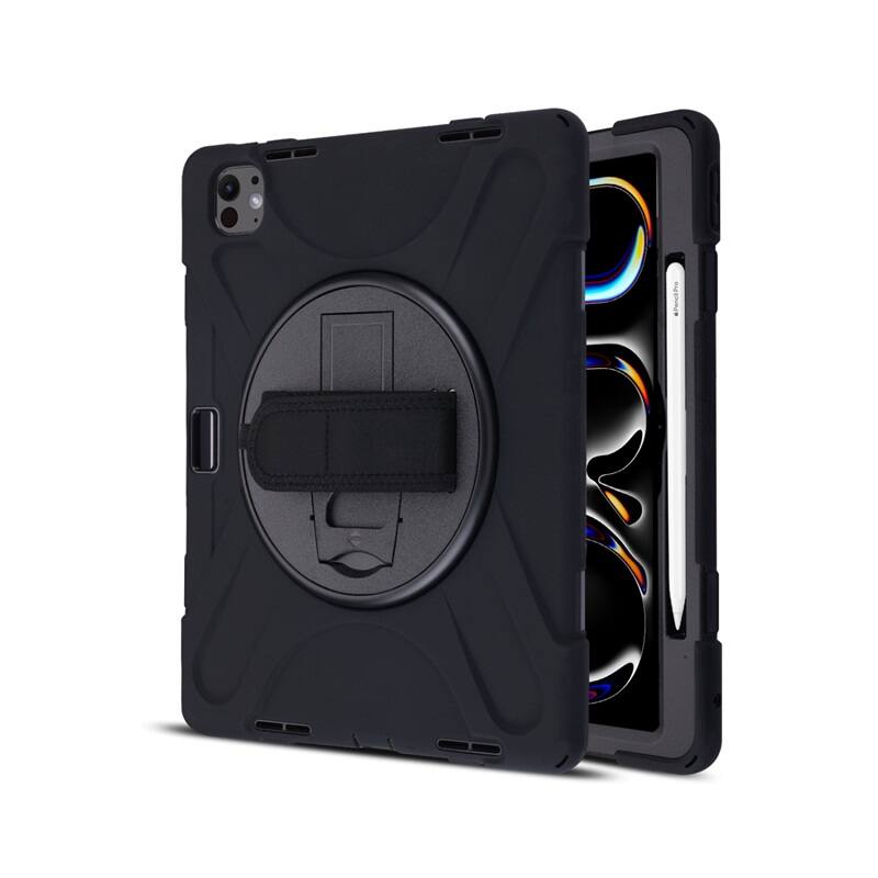 Mybat - Rotatable Stand Protector Cover with Wristband for Apple iPad Pro 13 (2024) - Black