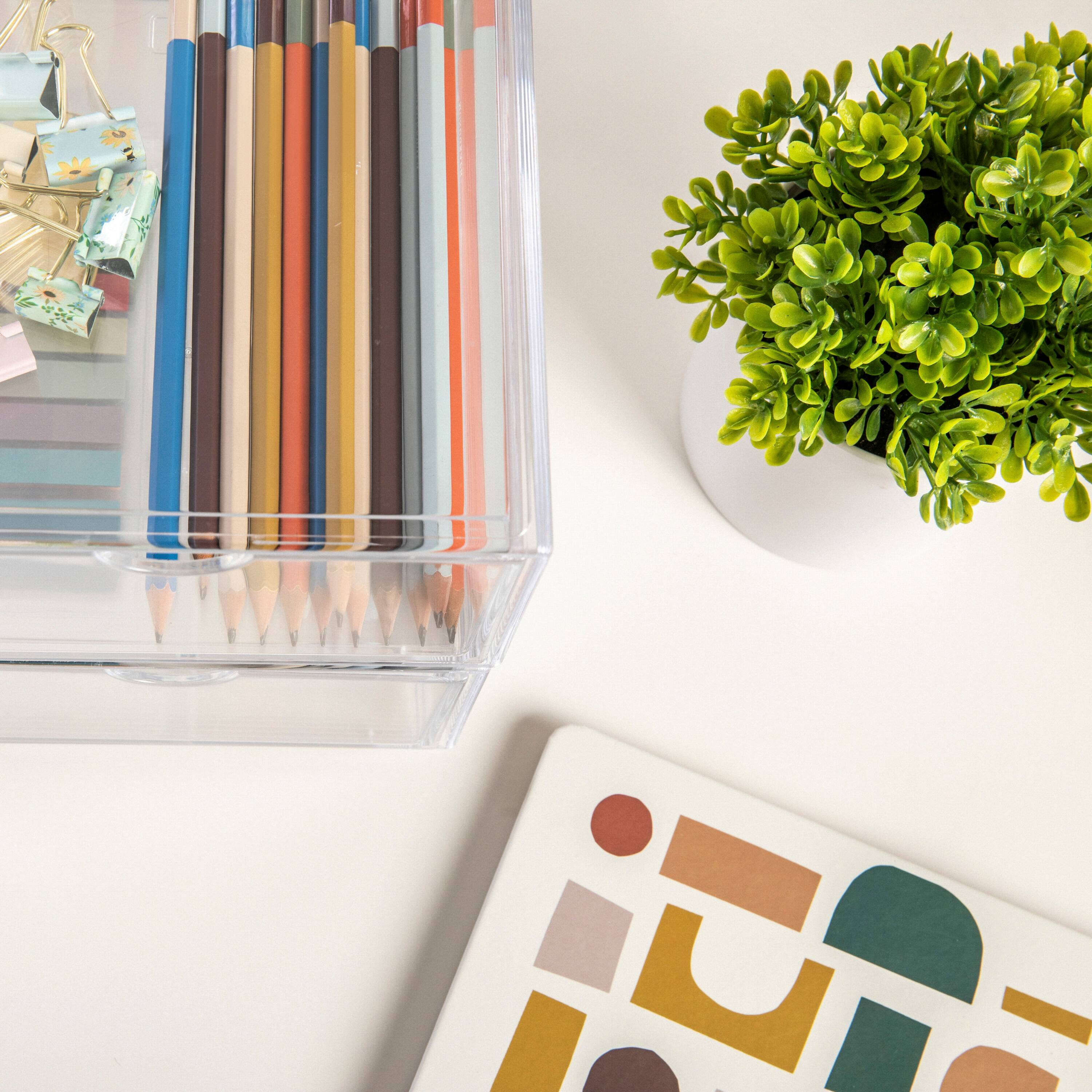 Alt View 14. Martha Stewart - Clear Plastic Desktop Storage Box with Half Moon Opening Pullout Drawer - 2 Pack - Clear.