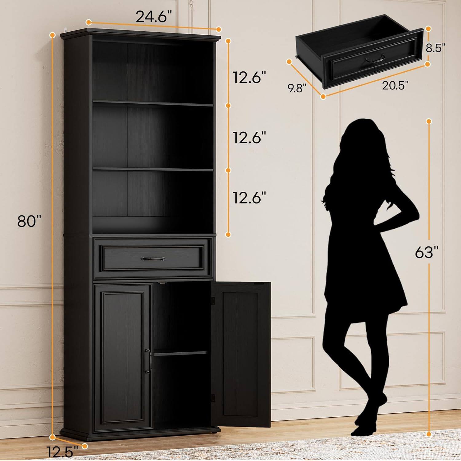 24.6"  
8.5"  
12.6"  
9.8"  
20.5"  
12.6"  
80"  
12.6"  
63"  
12.5"