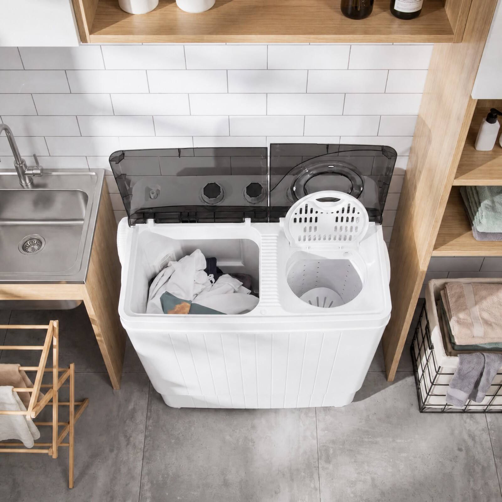 Alt View 1. Costway - Costway 26lbs Portable Semi-automatic Twin Tub Washing Machine with Drain Pump Black - Black.