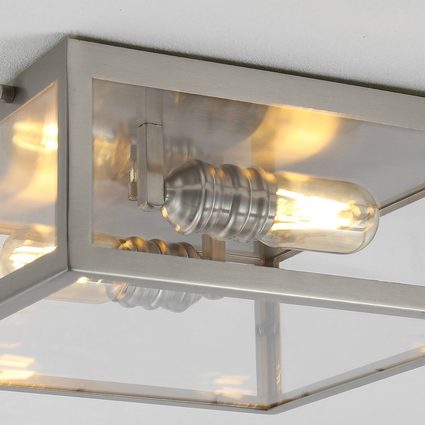 Alt View 4. Jonathan Y - Grayson 12" 2-Light Bohemian Farmhouse Iron/Glass LED Flush Mount, Nickel/Clear - Nickel.