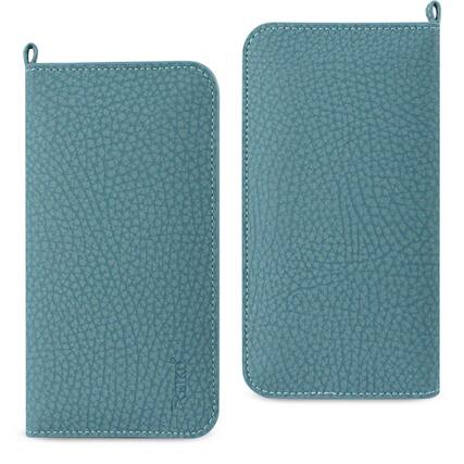 Front. Reiko - Universal Wallet Case for iPhone 6/6S/7 Plus with Side Pockets & Magnetic Flap, Navy - Navy.