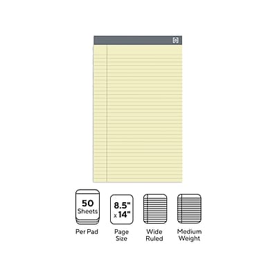 50 Sheets Per Pad  
8.5" x 14" Page Size  
Wide Ruled  
Medium Weight