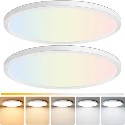 Front. Nordic Hygge - 15-Inch Large Flush Mount LED Ceiling Light Fixtures (2-Pack) in White.