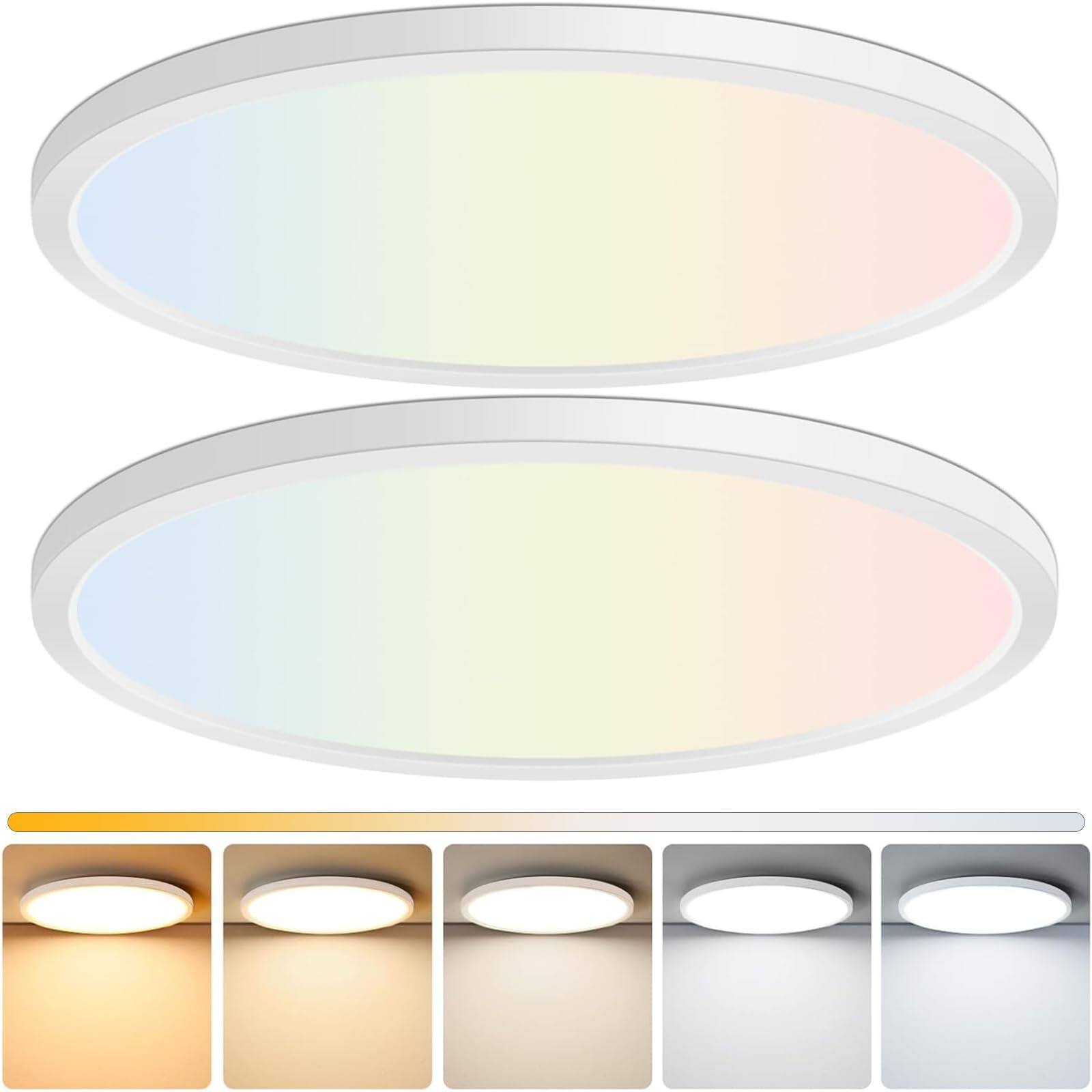 Front. Nordic Hygge - 15-Inch Large Flush Mount LED Ceiling Light Fixtures (2-Pack) in White.