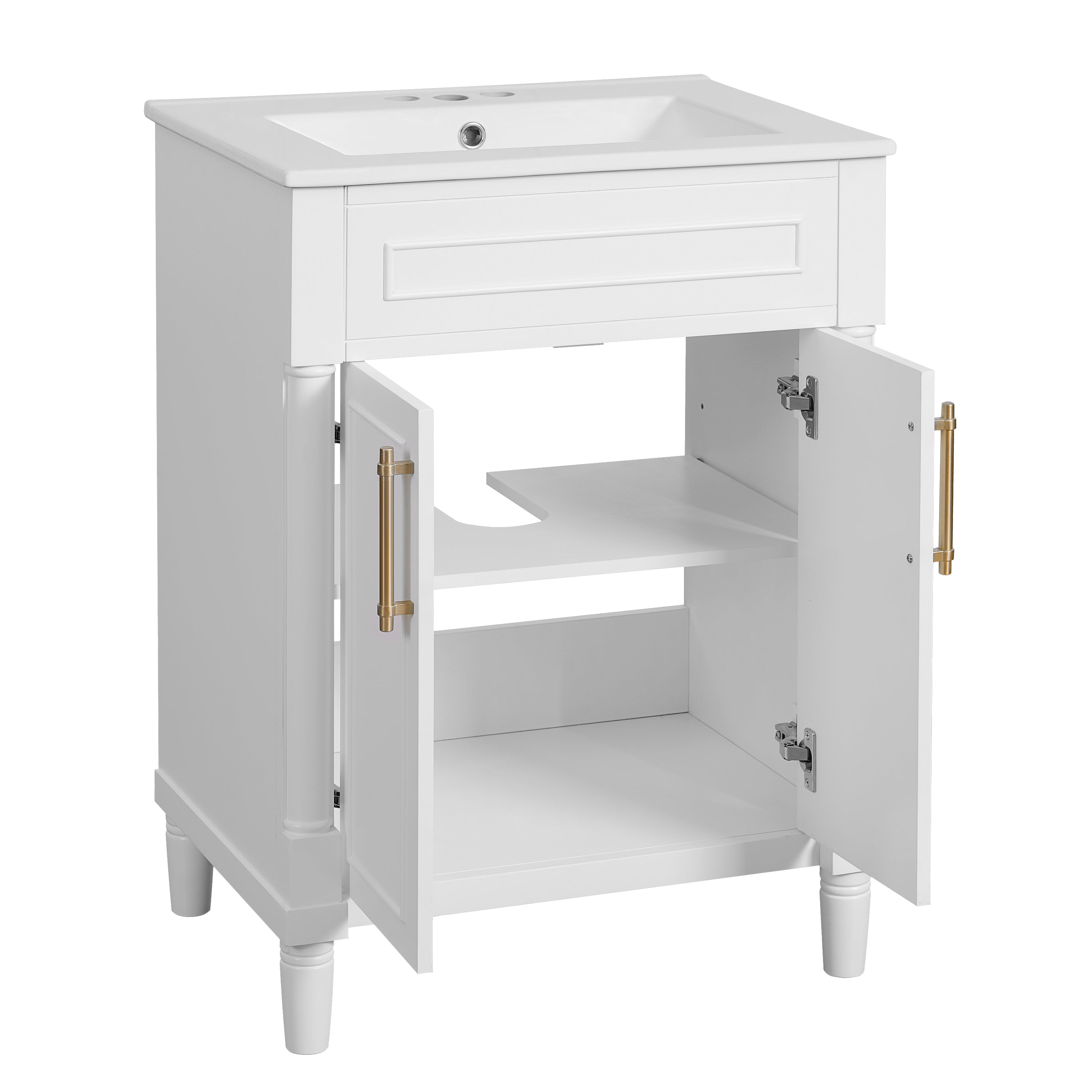 Alt View 10. Boyel Living - 24 Inch Modern Bathroom Vanity with Integrated Ceramic Sink and Double Doors White - White.